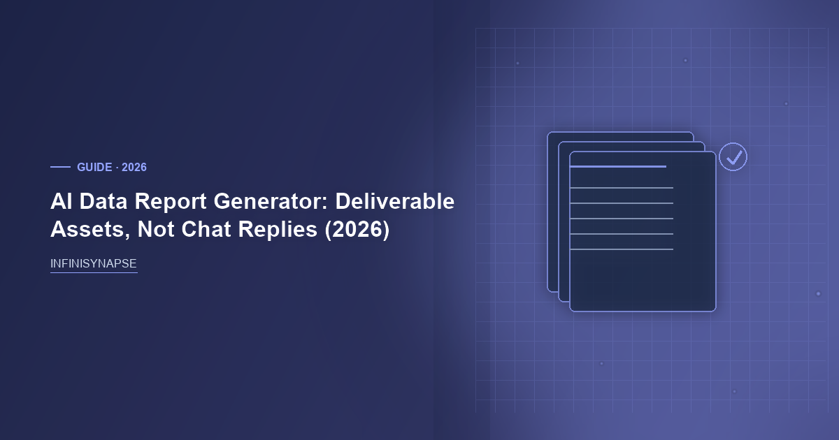 AI Data Report Generator: Deliverable Assets, Not Chat Replies (2026) — InfiniSynapse guide cover