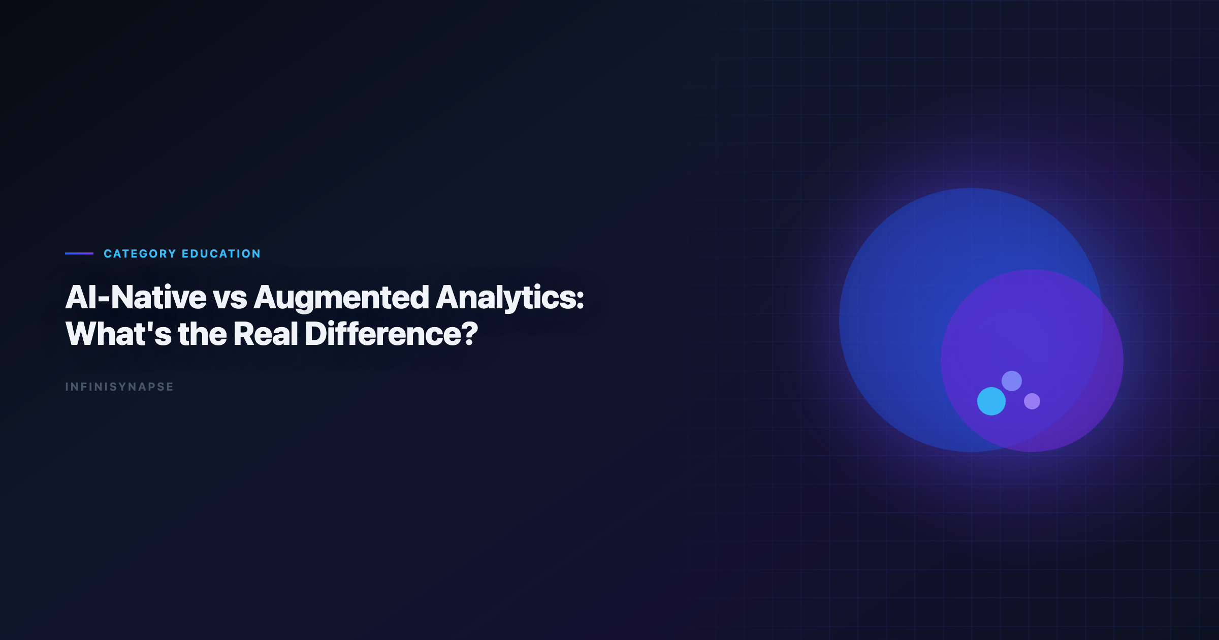 Comparison table visual: Gartner augmented analytics umbrella on the left, AI-native five pillars highlighted as a strict subset on the right