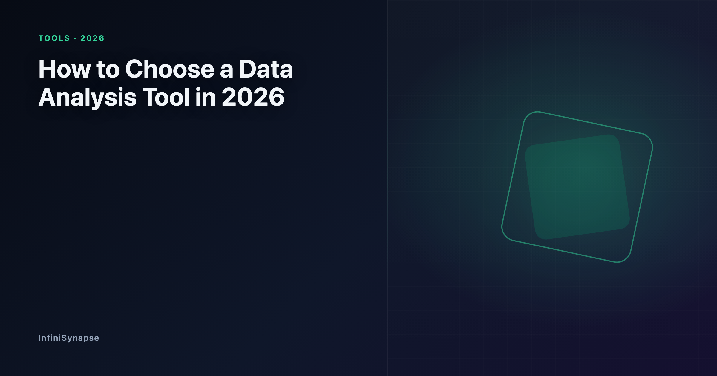 Decision tree for choosing a data analysis tool in 2026, branching by bottleneck: preparation, scale, sharing, or repetition