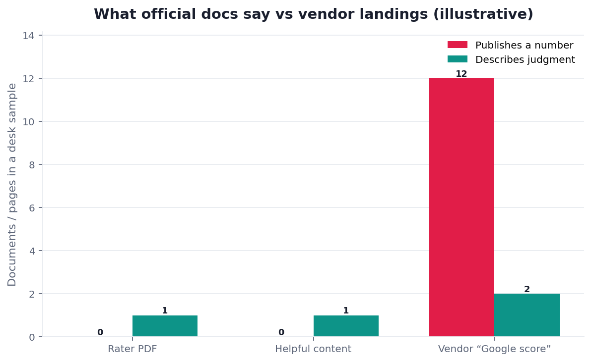Illustrative grouped bar chart: official Google documents versus vendor score claims