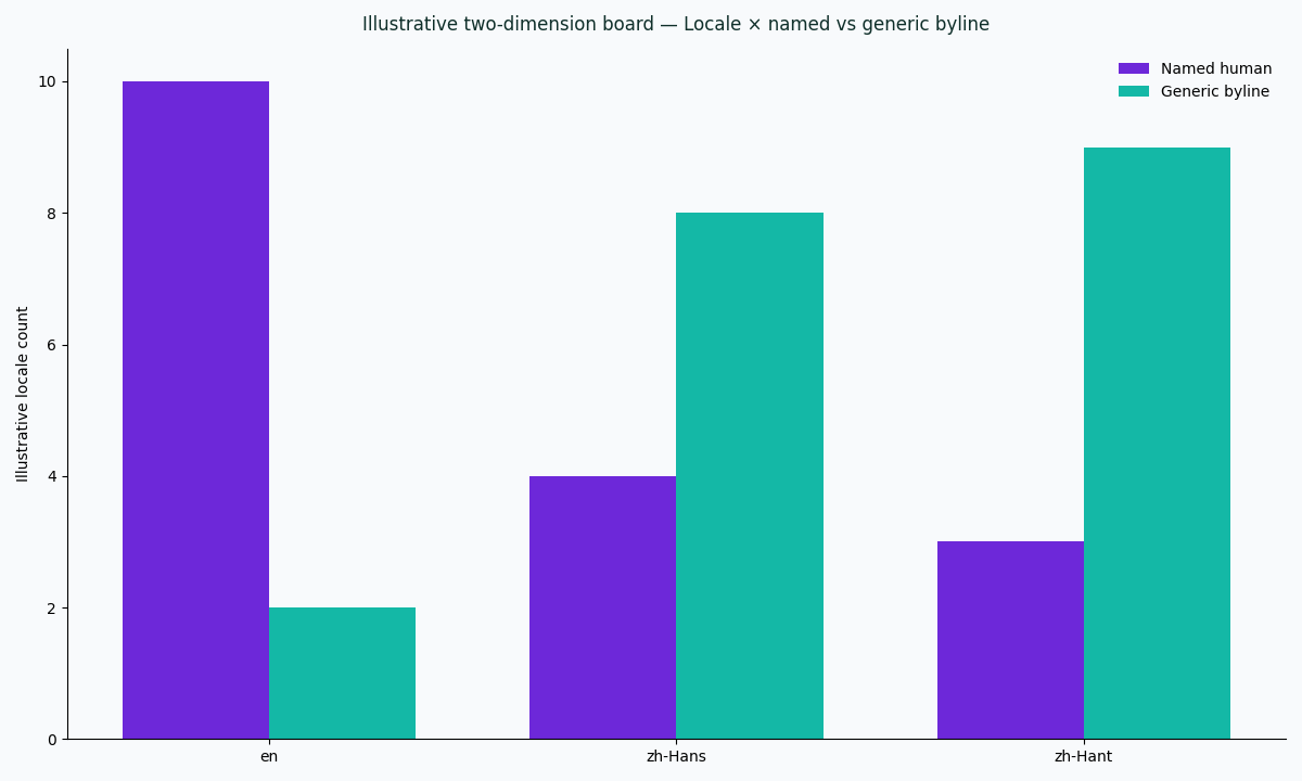 Illustrative two-dimension chart: locale en, zh-Hans, or zh-Hant versus named human or generic byline