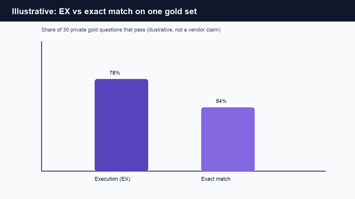 Illustrative EX versus exact match on one private gold set