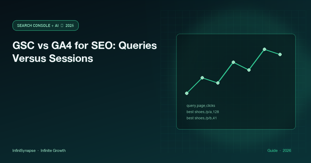GSC vs GA4 for SEO: Search Console holds queries; GA4 holds sessions; landing URL is the only join key