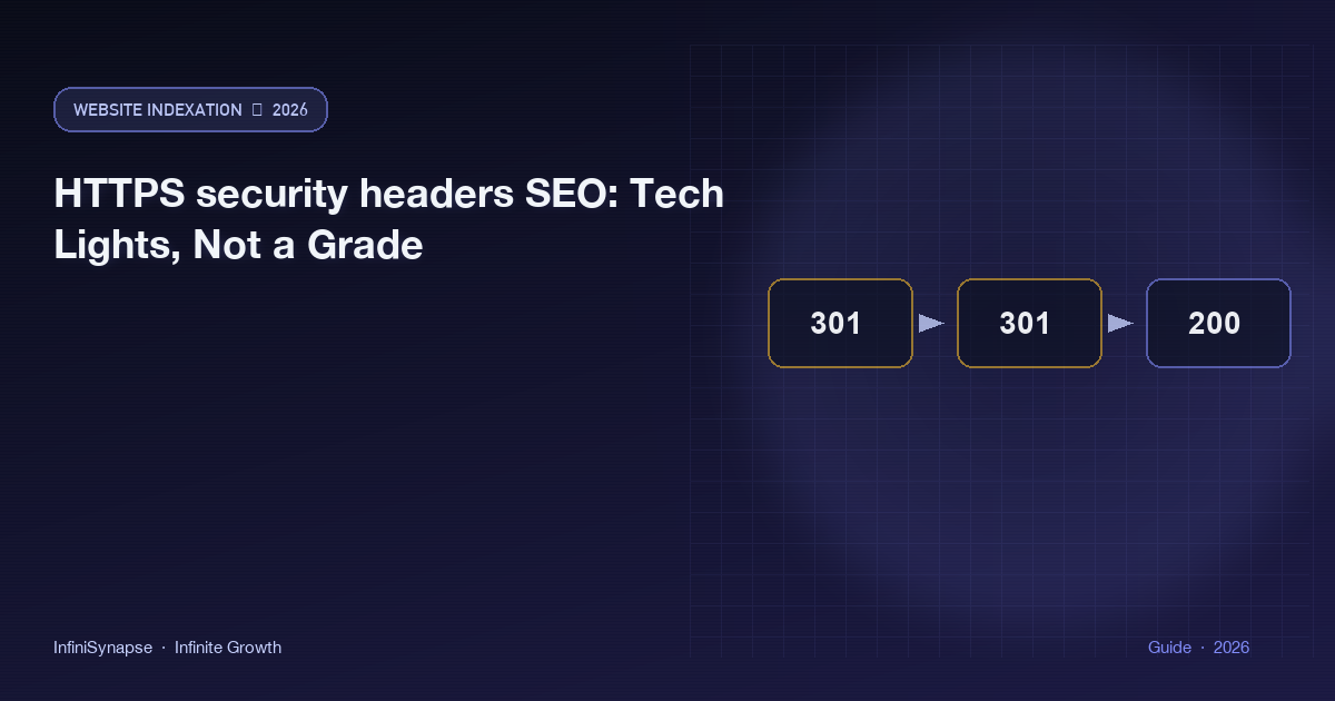 HTTPS security headers SEO in the tech module: HSTS, CSP, and Referrer-Policy lights, not a Google 100