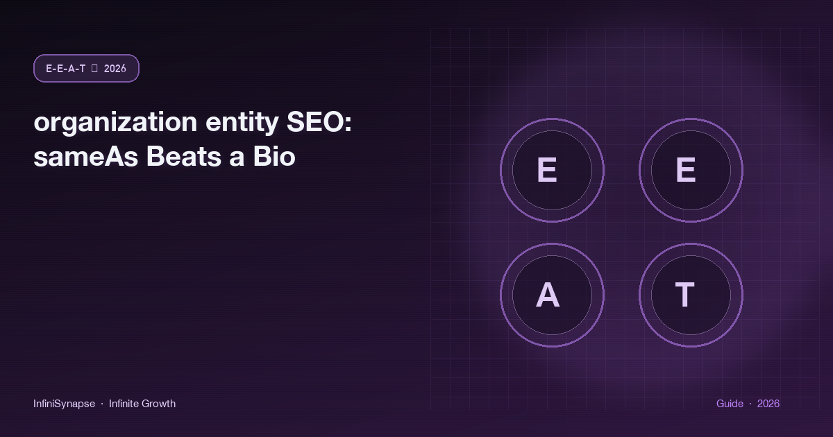 organization entity SEO: sameAs, logo, and a stable About URL beat a staff bio on a public company site