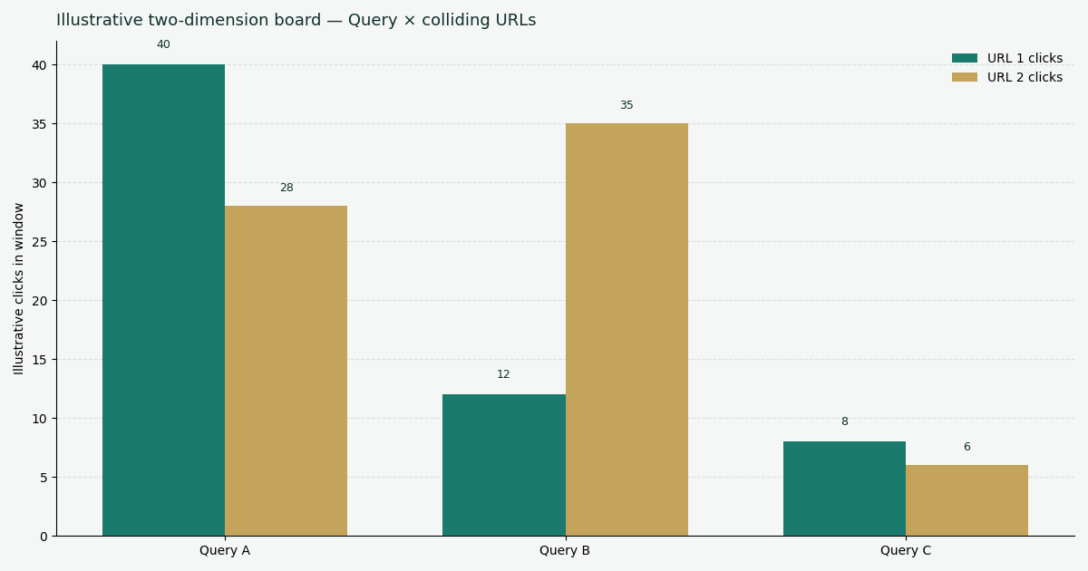 Illustrative two-dimension chart of queries versus URL click share