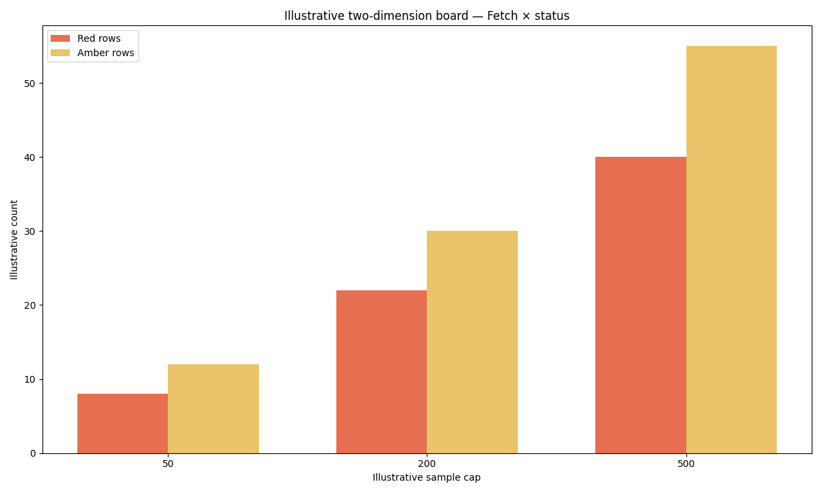 Illustrative grouped bars of SEO crawler fetch caps by 2xx, 4xx/5xx, and redirect share