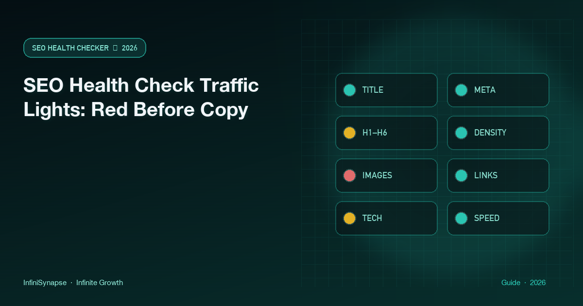 SEO health check traffic lights showing red, amber, and green per module with red sorted first