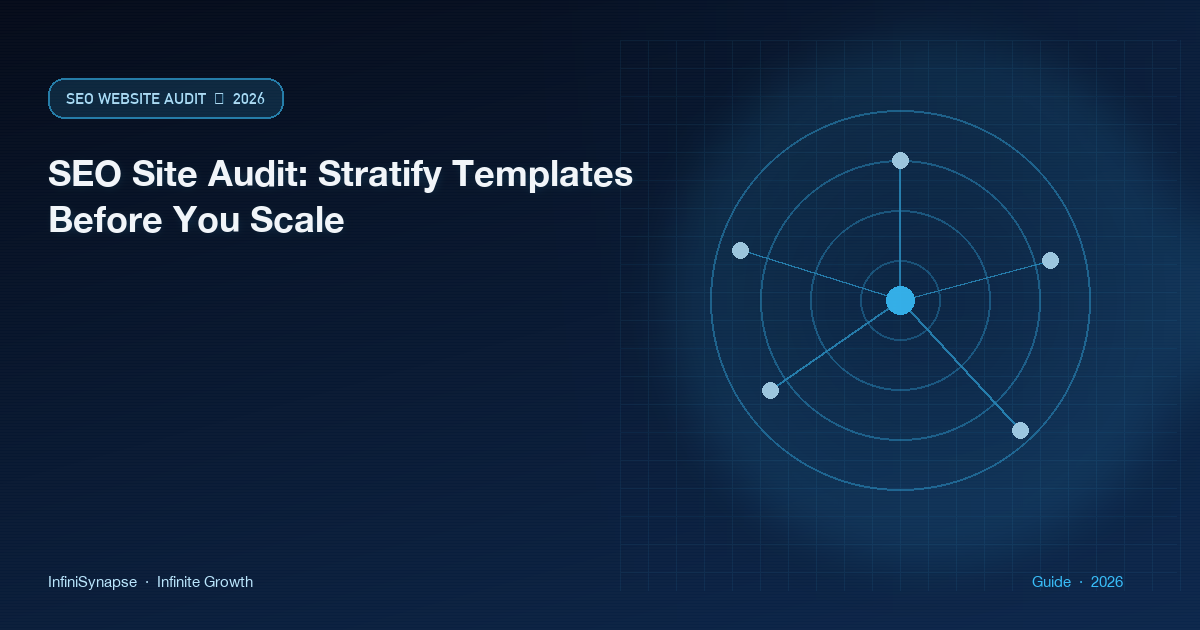 SEO site audit stratifying homepage, product, article, and help templates before a 50 to 500 page sample