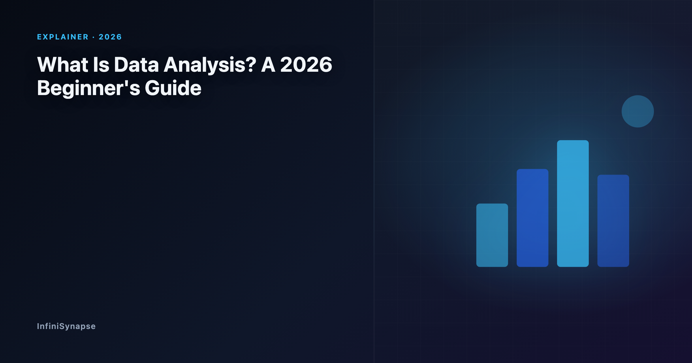 A beginner's illustration answering what is data analysis: raw data flowing through cleaning and analysis into a clear insight