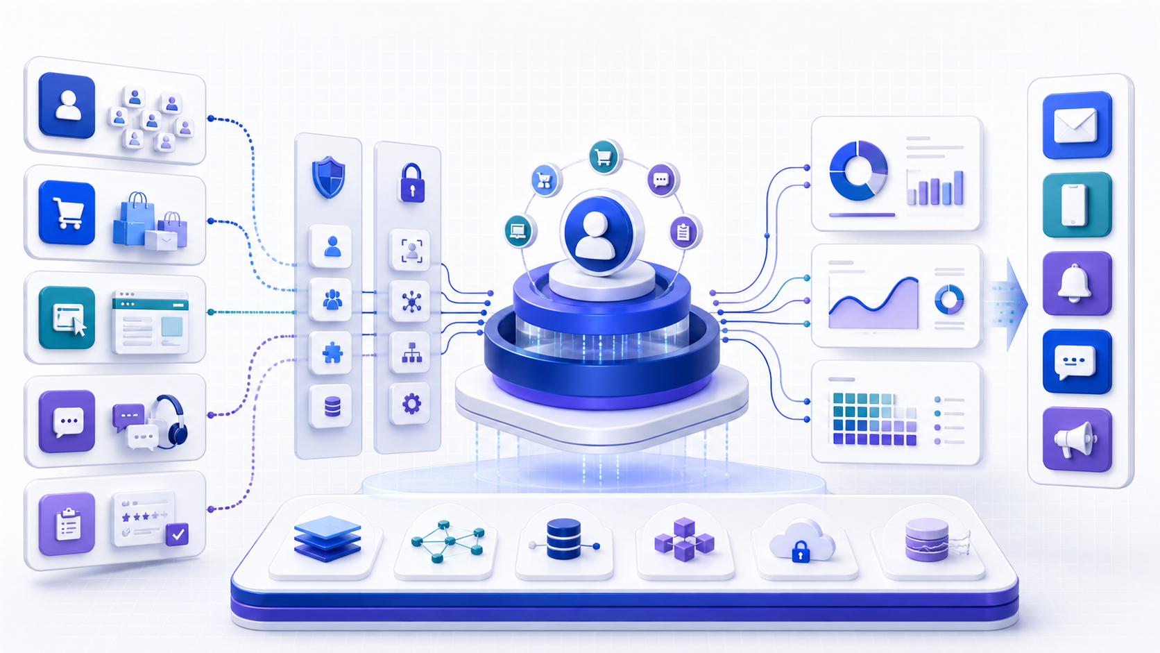 Customer intelligence platform architecture unifying governed records, transactions, usage, support, and feedback into reviewed insights