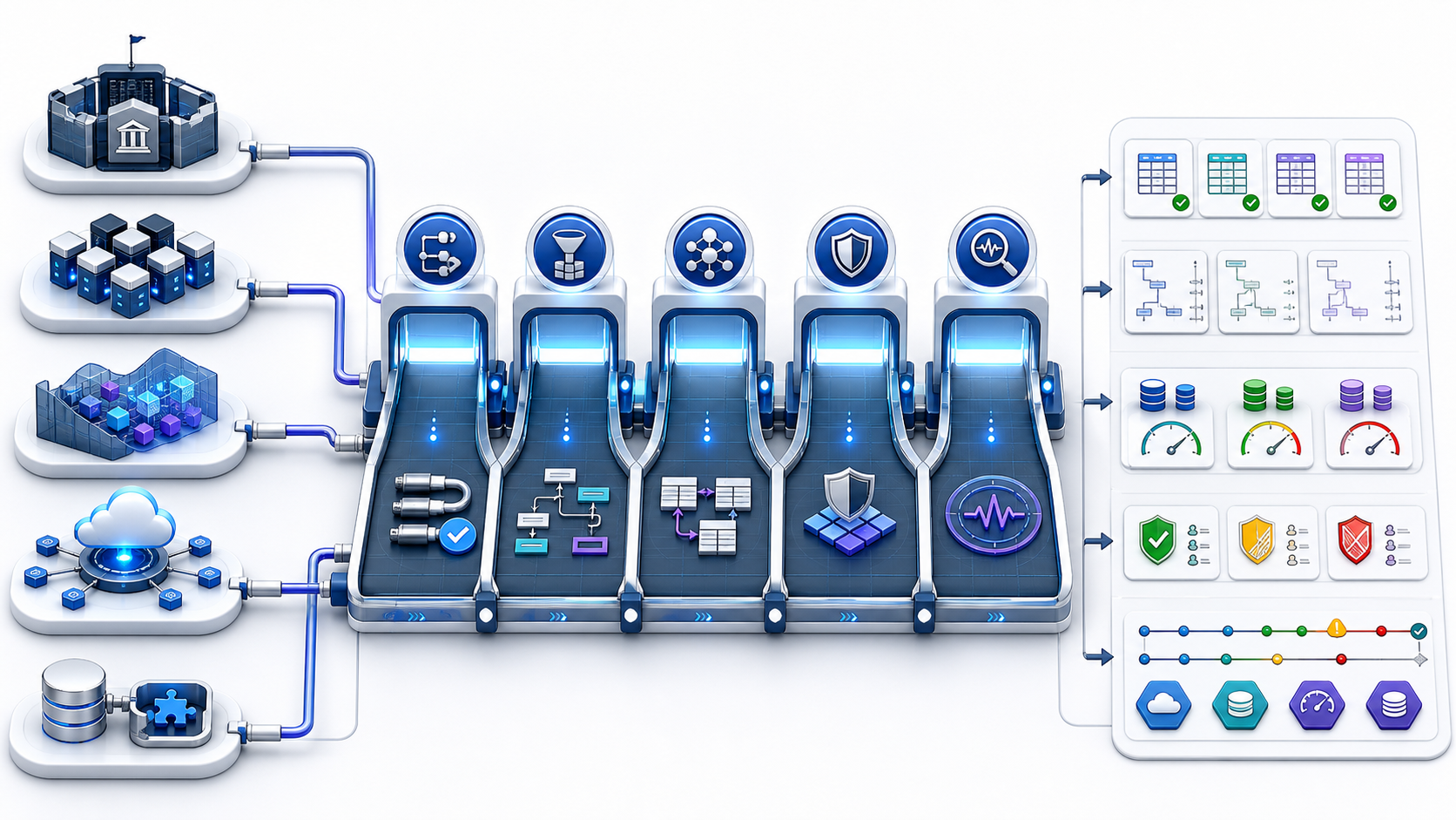 Data virtualization tools moving through standardized tests for connectors, query pushdown, source load, cross-source results, and selection evidence