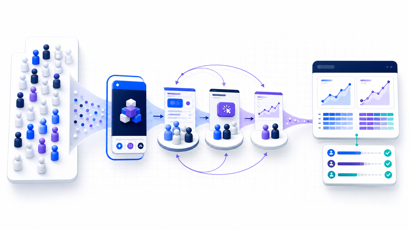 Feature adoption workflow from eligible users through discovery, meaningful use, repeat use, and cohort validation