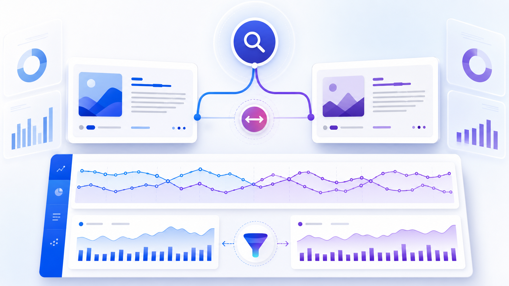 Keyword cannibalization analysis comparing two pages and their search performance trends