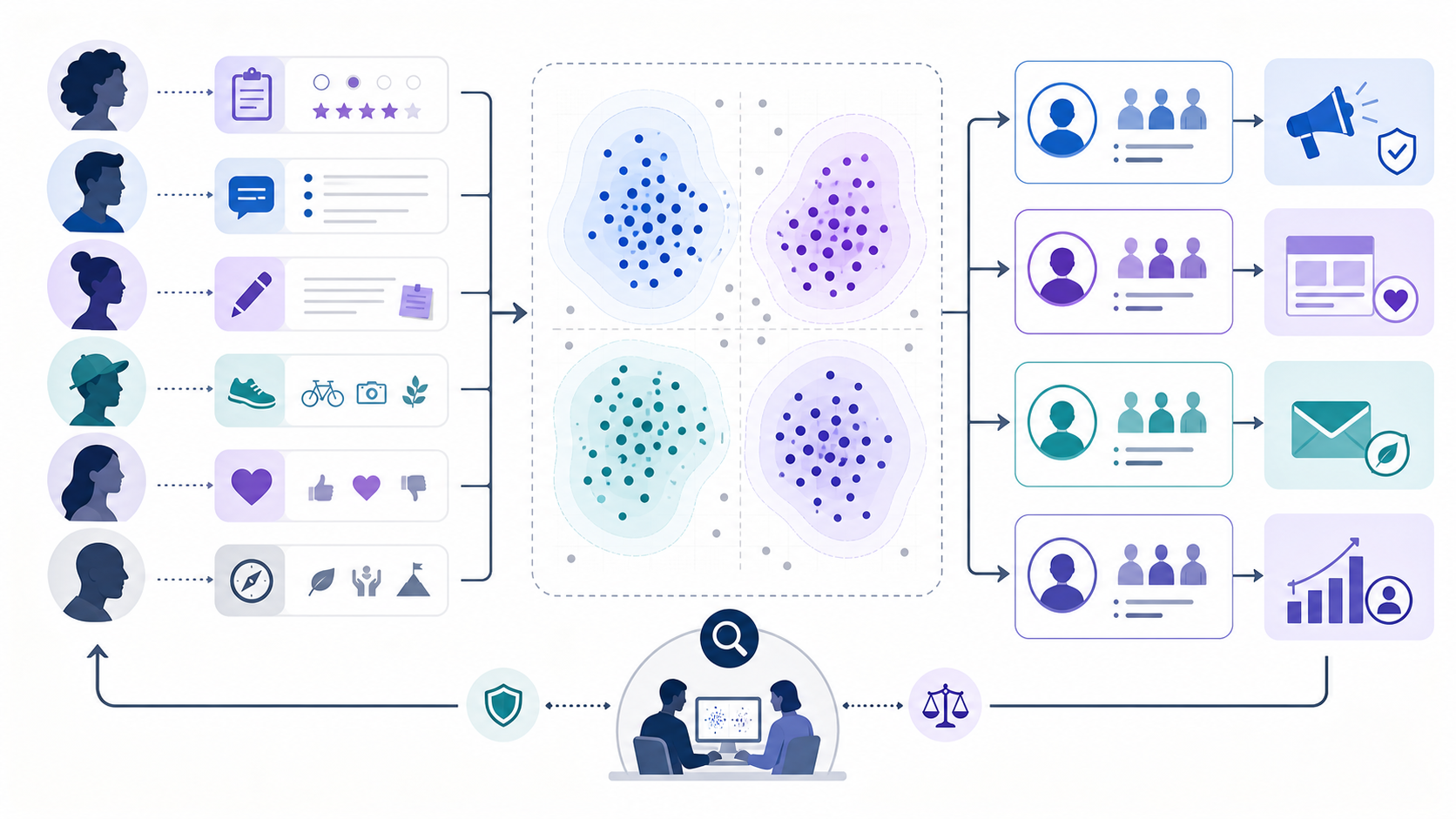 Psychographic segmentation workflow from survey and interview evidence to clusters, reviewed segments, and ethical marketing decisions