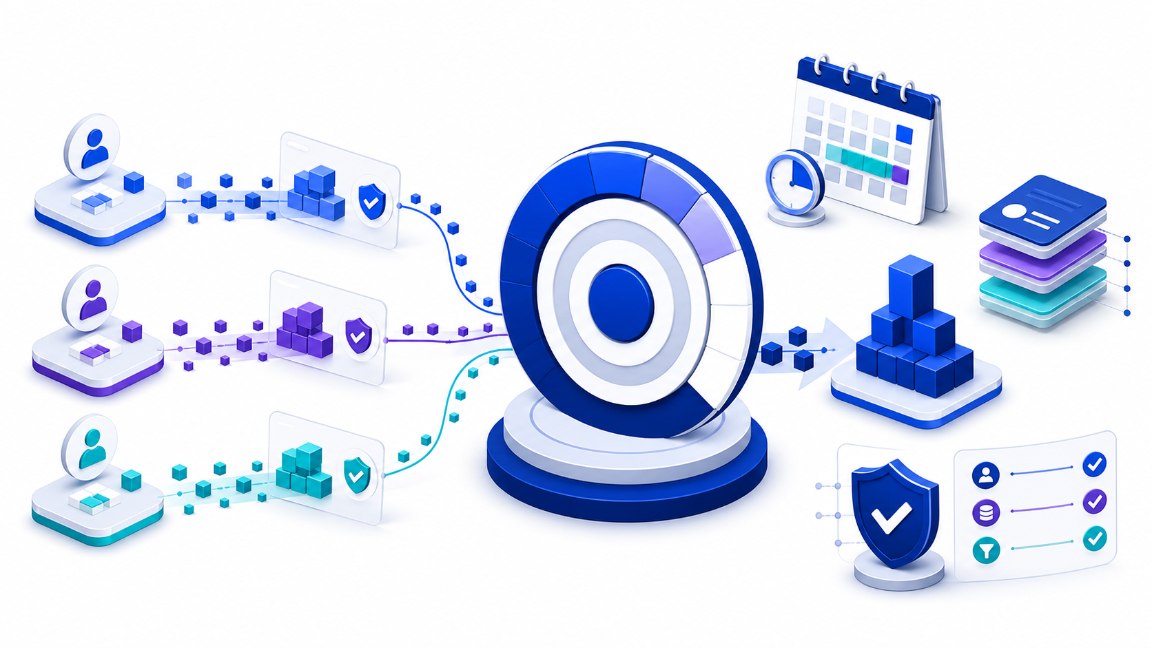 Validated individual sales contributions combining into a quota target with period, version, and team rollup controls