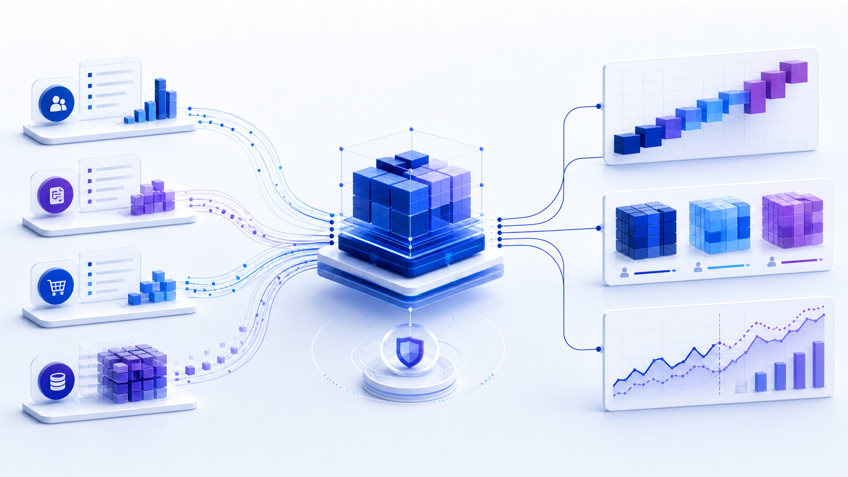 Connected CRM, billing, order, and warehouse data flowing into governed revenue growth, segment, and forecast analysis