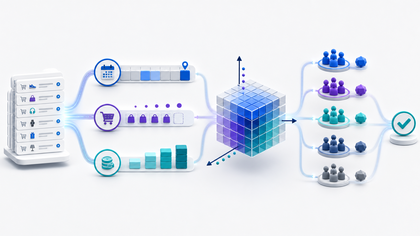 RFM analysis workflow from transactions through recency, frequency, and monetary scoring to customer segments and validation