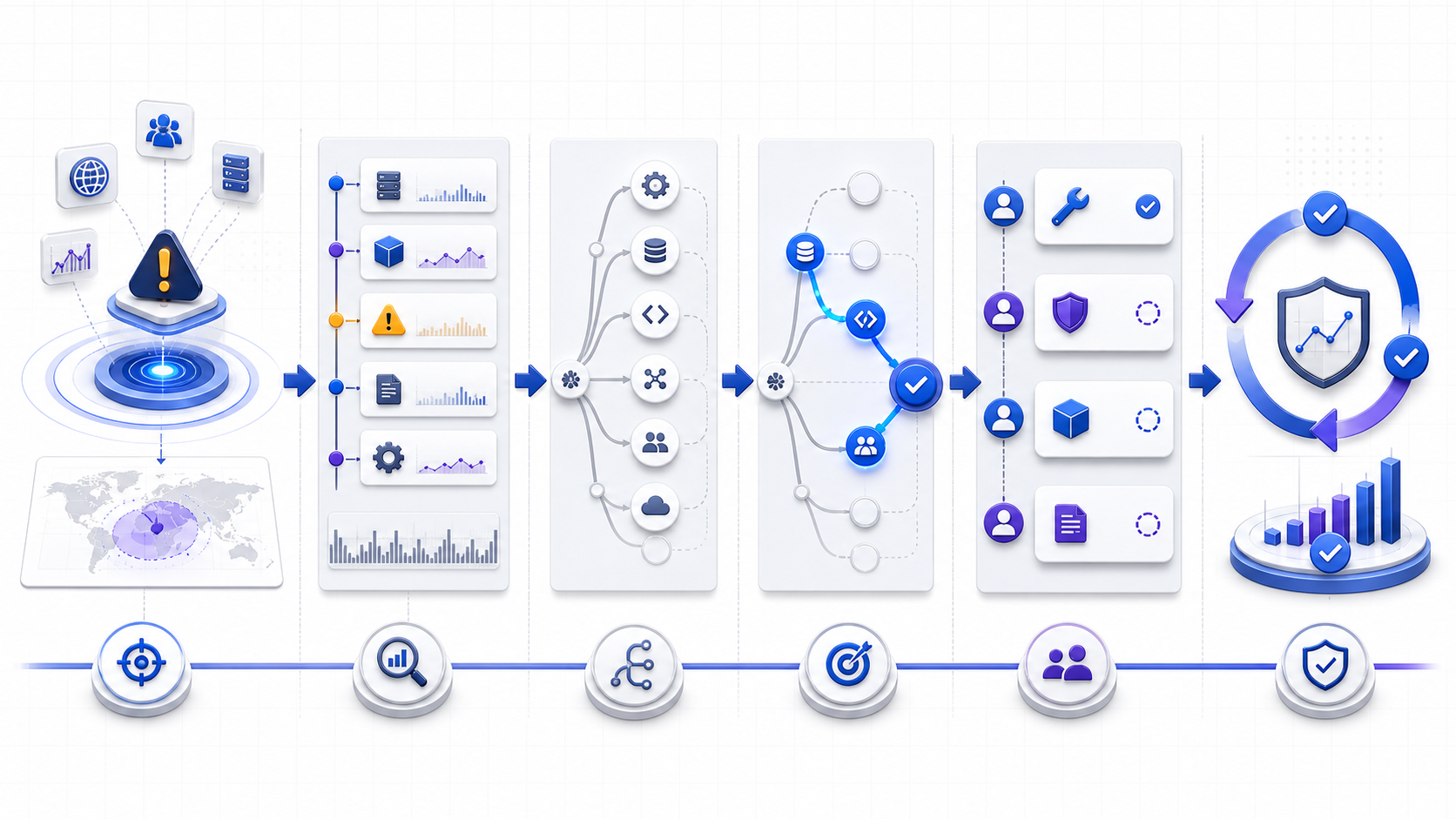 Root cause analysis format workflow showing incident evidence, candidate cause branches, verified cause, assigned corrective actions, and an effectiveness loop