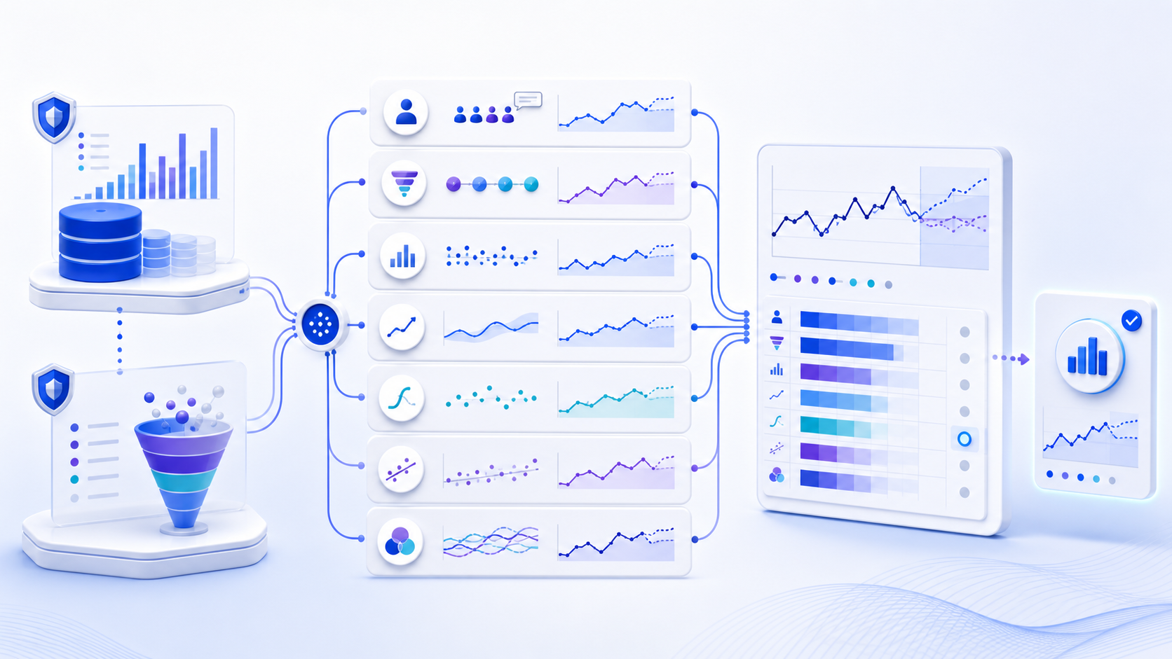 Sales history and pipeline data branching into forecasting techniques and converging in a rolling backtest comparison