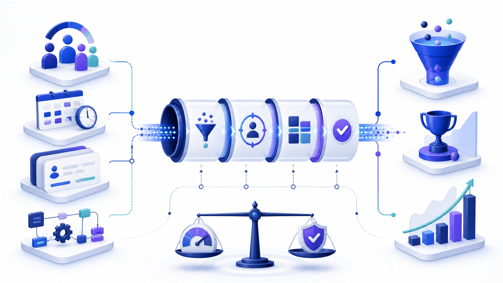 Sales capacity, time, and opportunity inputs flowing through a governed process to qualified pipeline, wins, and revenue outcomes with quality safeguards