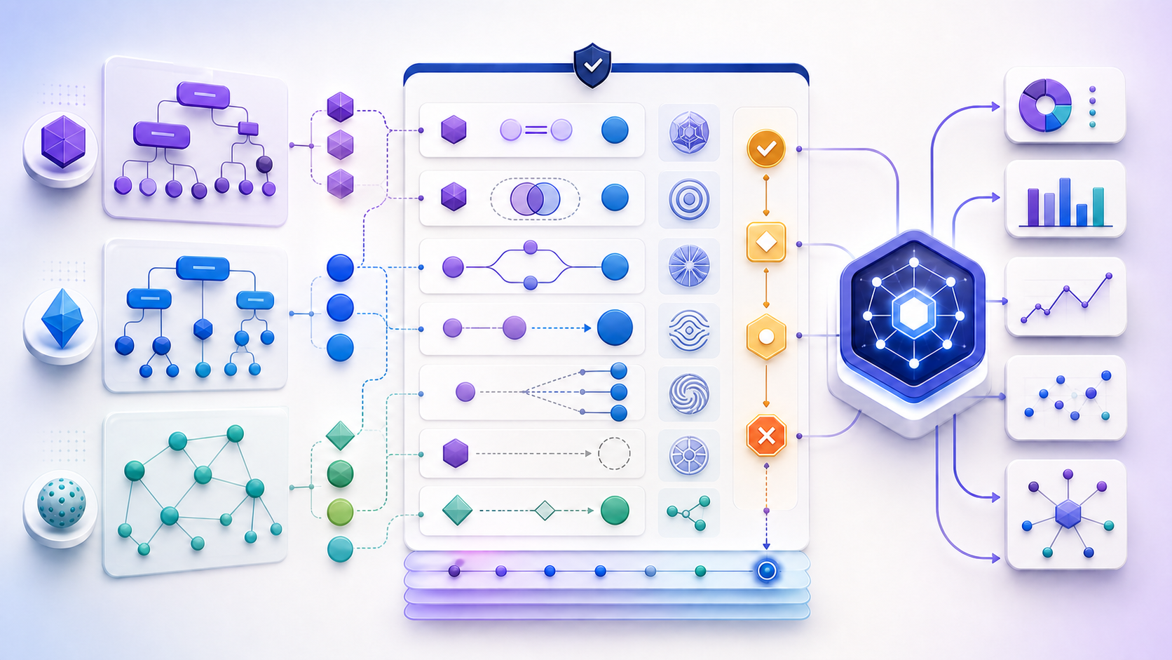 Semantic mapping diagram aligning heterogeneous source concepts through governed vocabulary relationships, contextual review, validation, version history, and canonical concepts