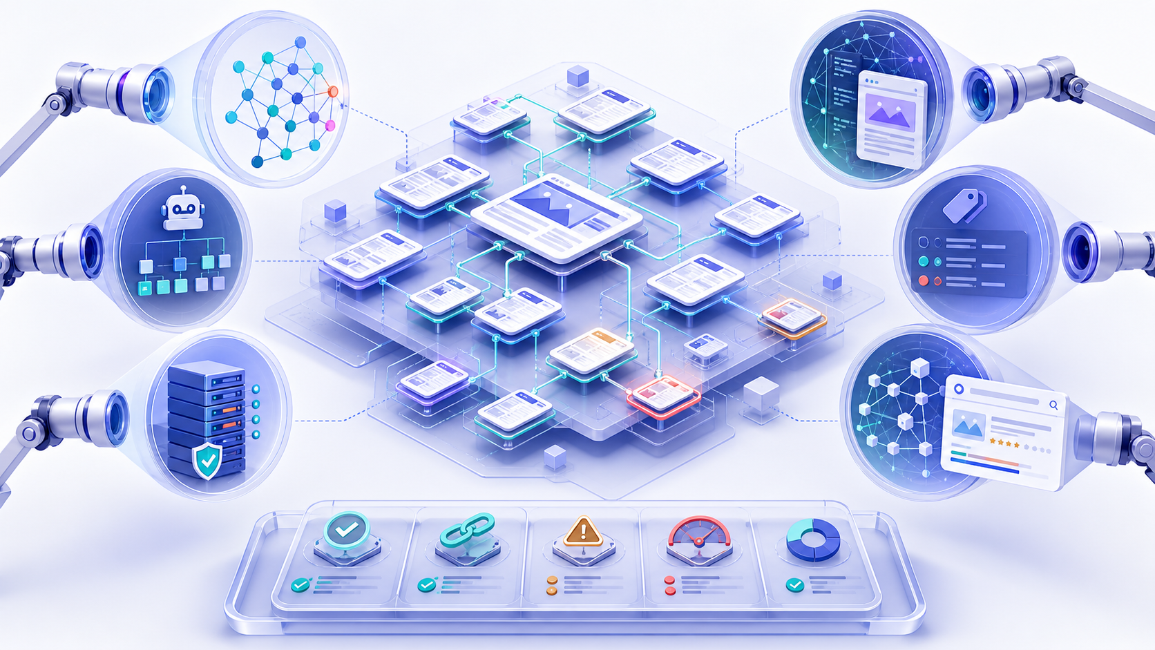 Technical SEO audit evidence map across a website architecture