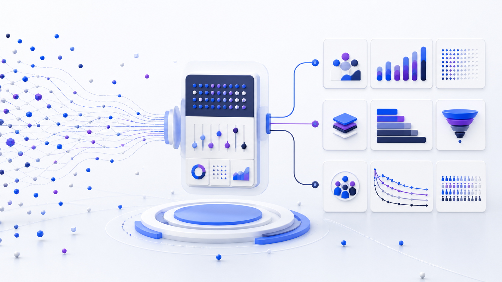 User event streams becoming activity, feature depth, funnel, and cohort engagement metrics
