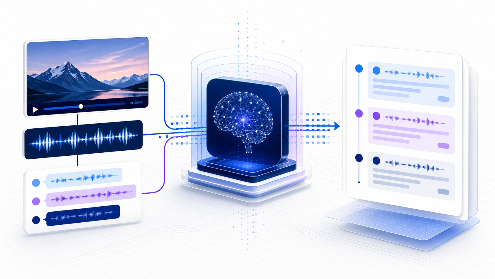 Visual workflow showing ai youtube transcript from source video to a reviewable result