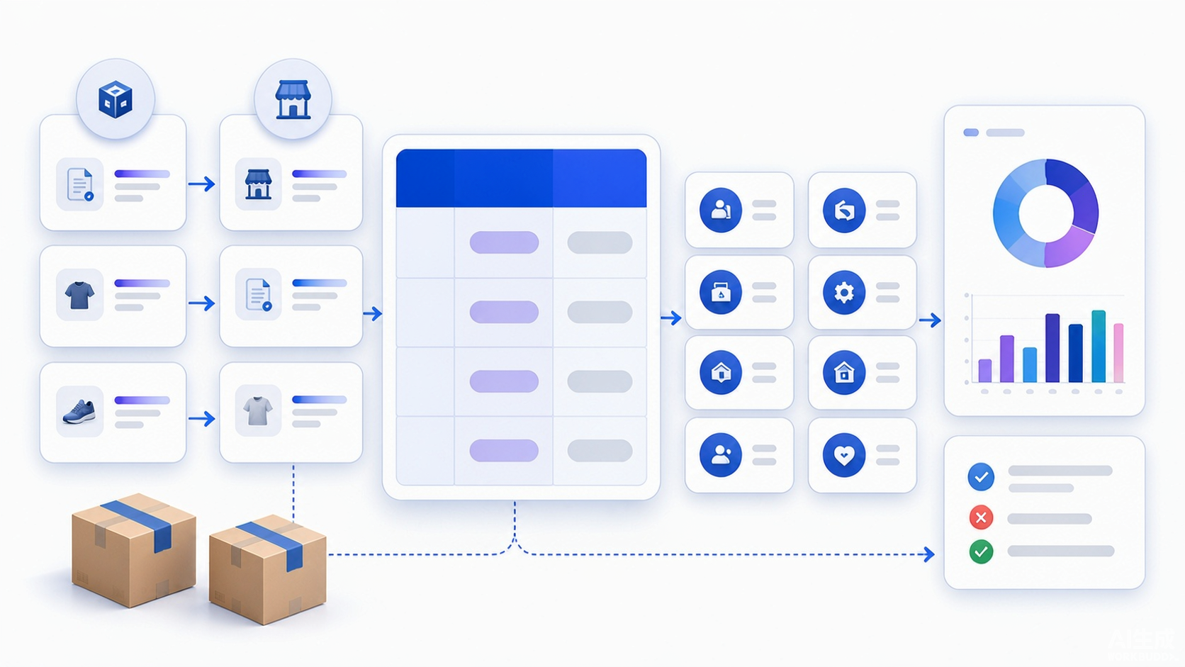 Generic marketplace reporting workflow separating FBA and seller fulfilled orders return requests fulfillment-center receipts dispositions replacements refunds and inventory ledgers