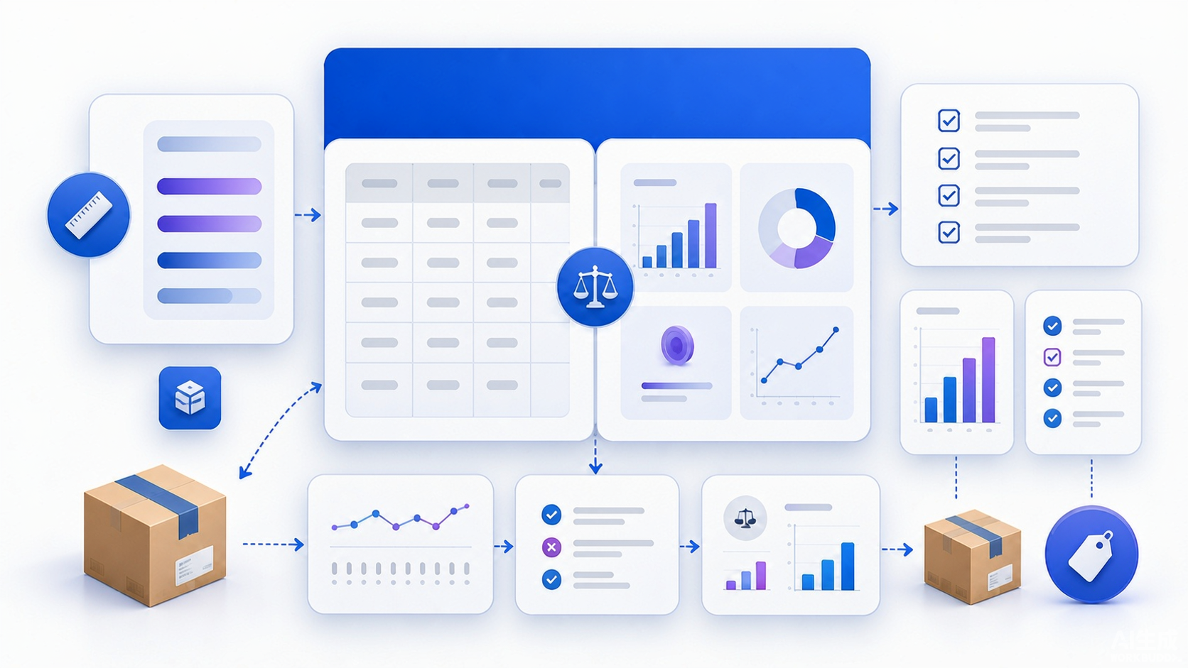 Abstract decision workbench comparing spreadsheet return workflow and analysis paths for a small ecommerce business