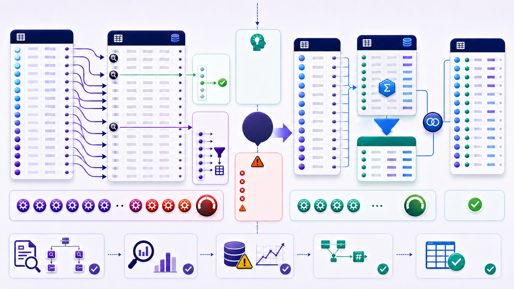 Many outer rows repeatedly probe the same inner table while a refactored path aggregates keyed groups once and joins once before plan validation