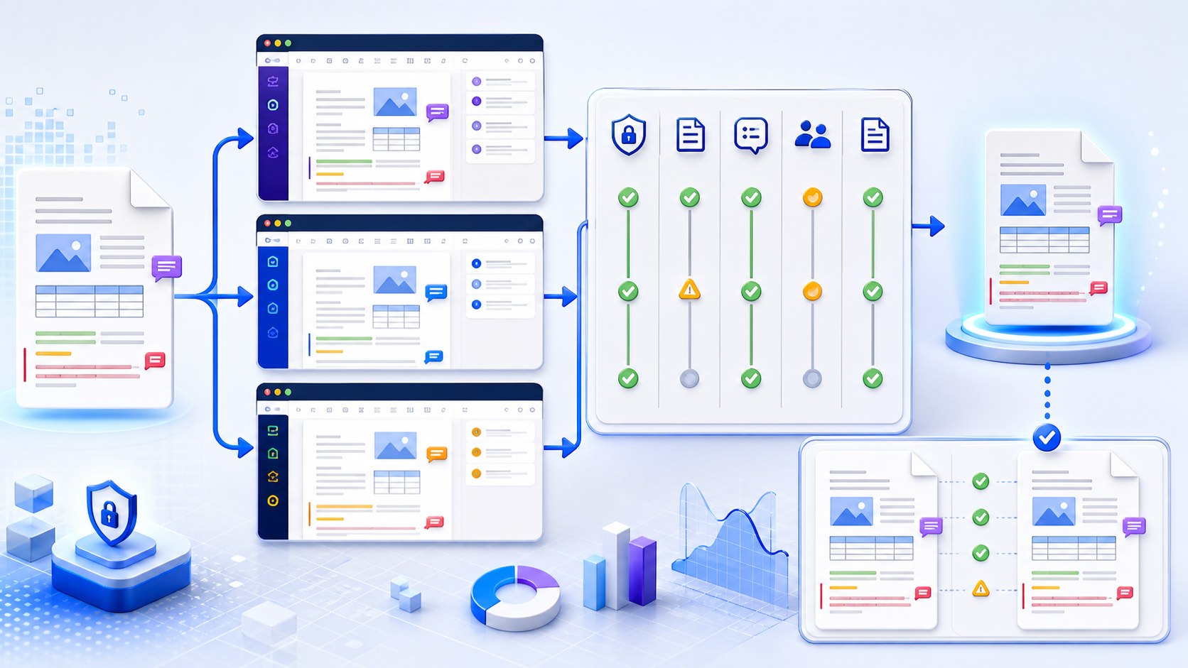 A representative DOCX test file evaluated across three generic browser editors for privacy, fidelity, review, collaboration, export, and downloaded-file verification