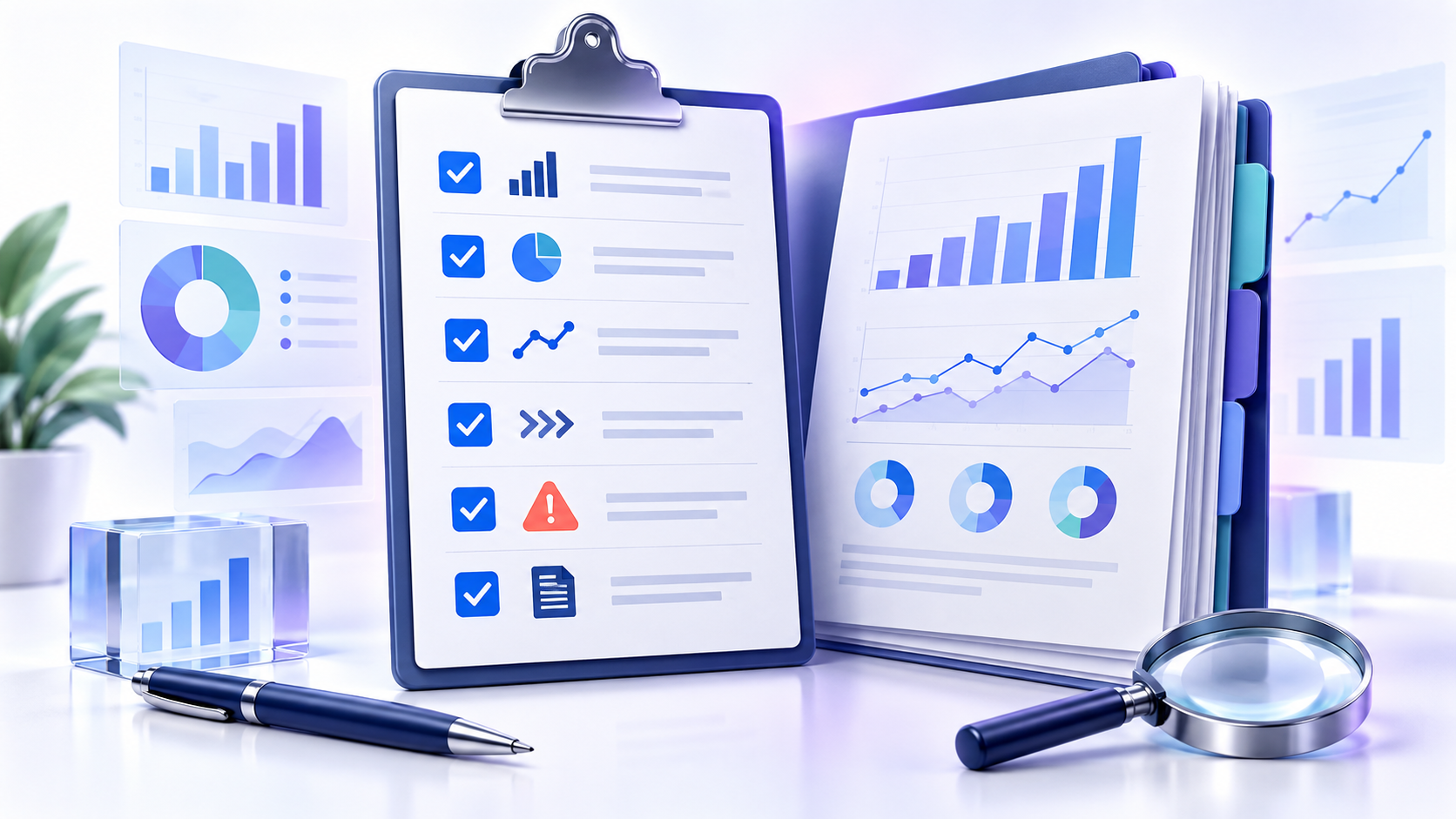 Topic-specific analytical illustration for earnings report checklist