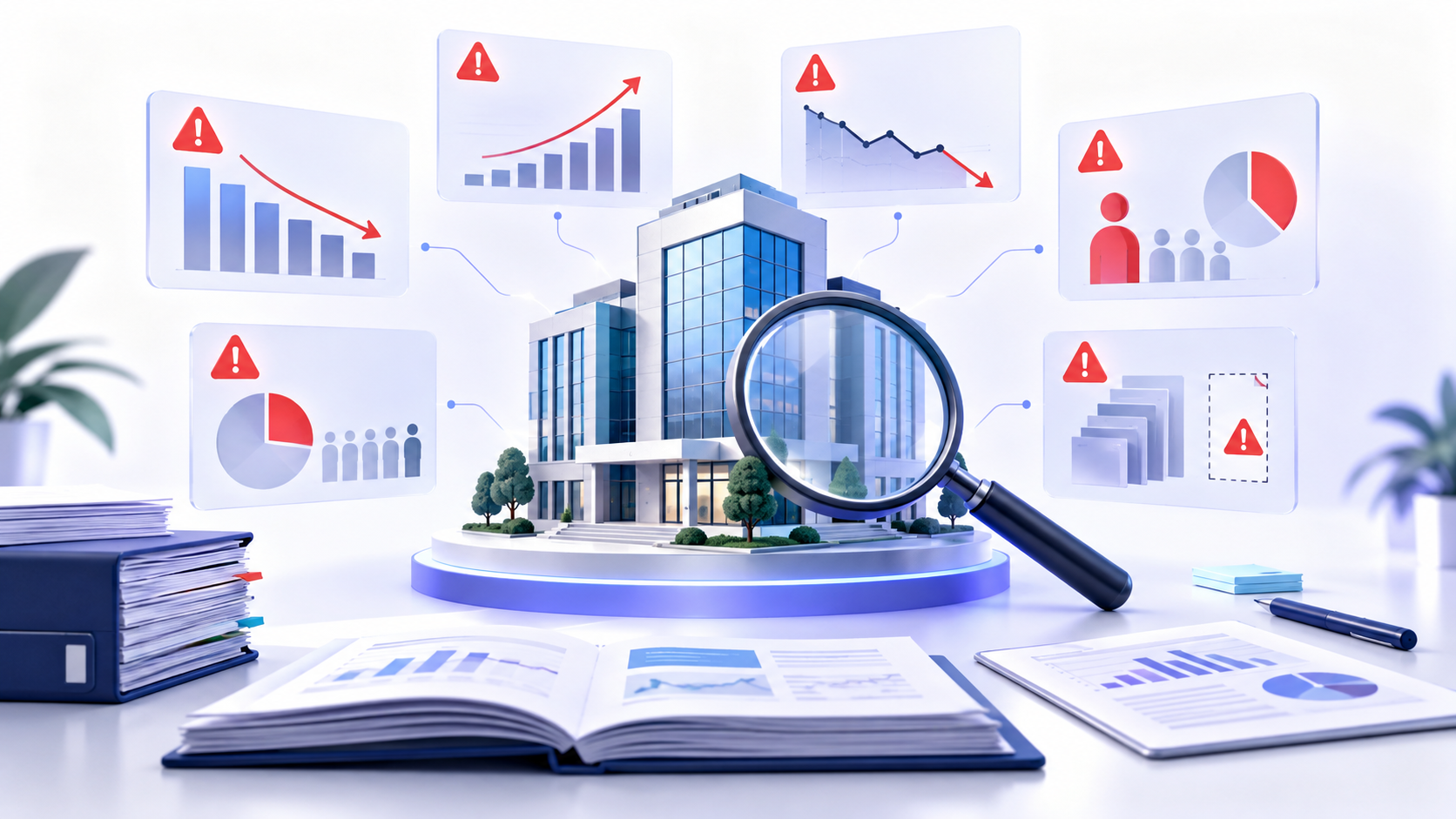 Topic-specific analytical illustration for financial red flags in a company