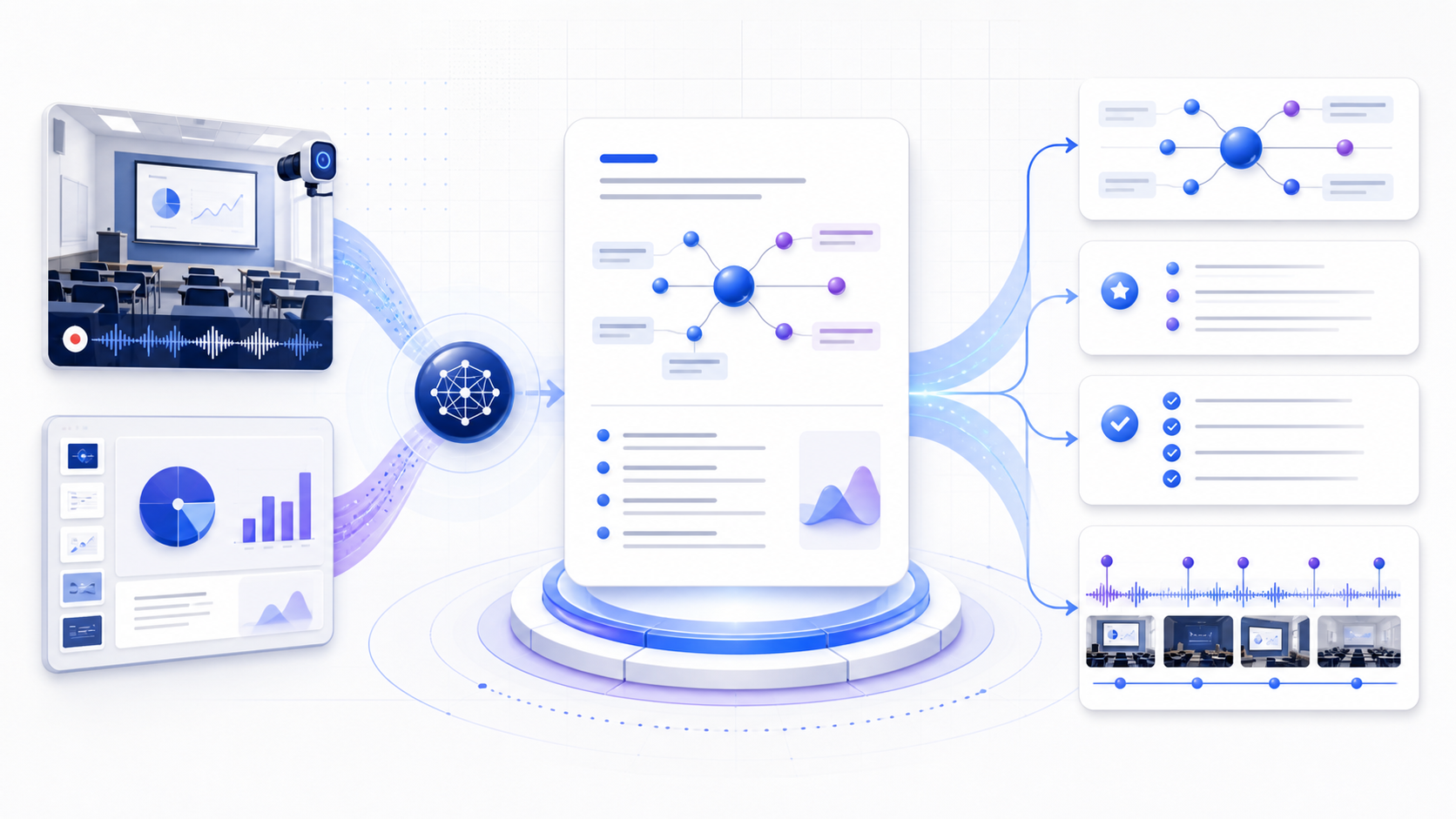 Visual workflow showing lecture summarizer from source video to a reviewable result