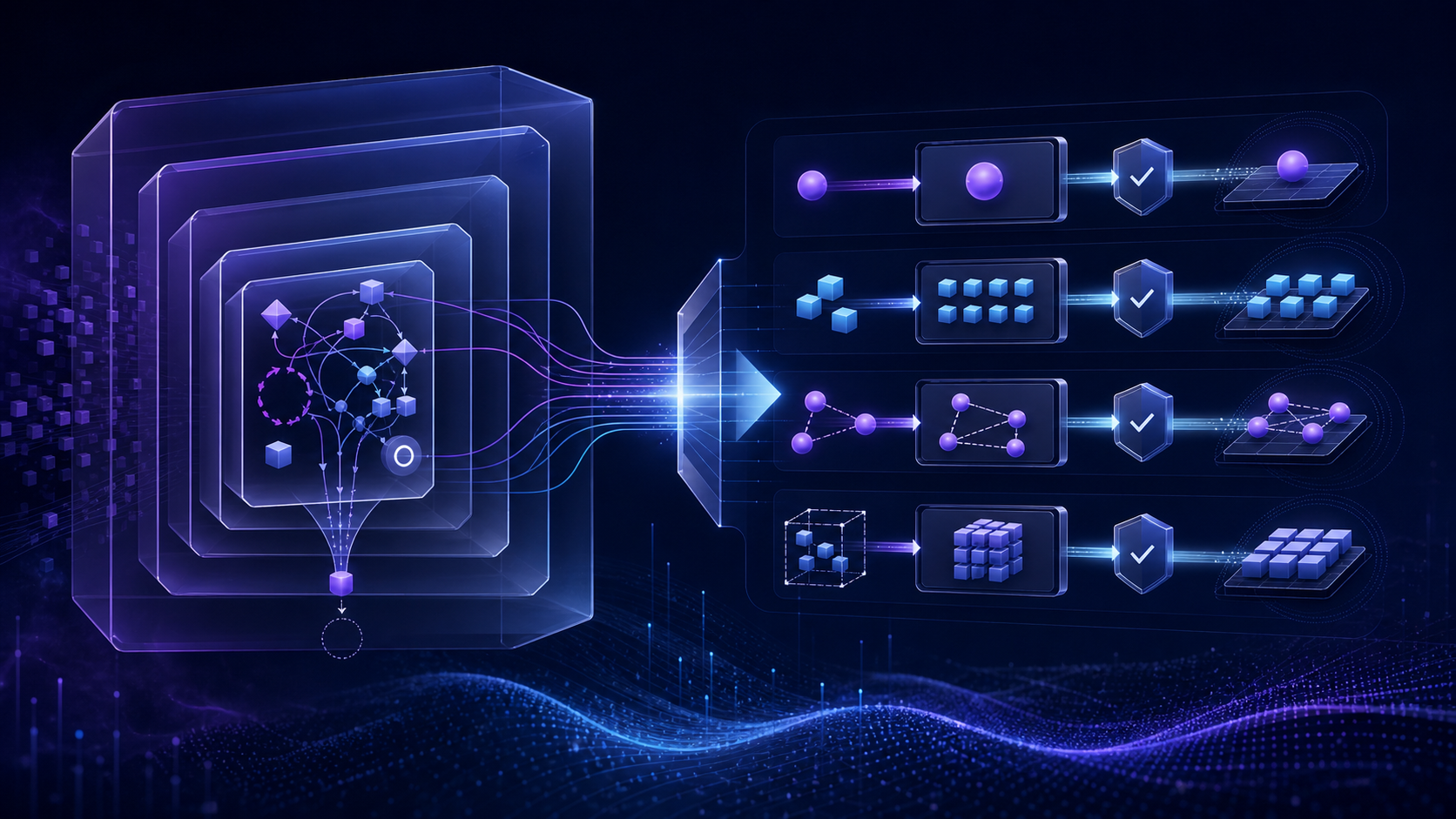 Opaque layers of nested query containers unfold into separate scalar, set, correlated, and derived-table stages with explicit validation gates