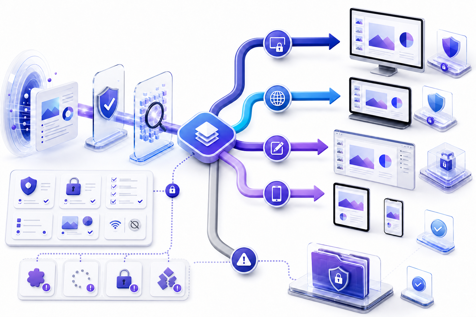 Safe PPTX opening workflow showing source verification, format and security checks, a routing decision for protected desktop viewing, approved browser access, full editing, mobile preview, permission controls, troubleshooting, protected original, and validated results