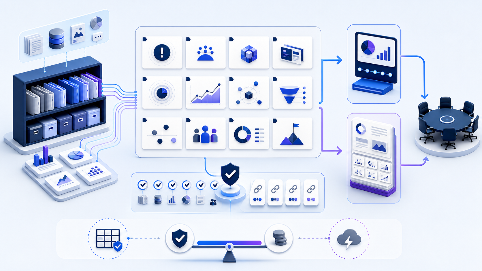 Evidence-led pitch deck template workflow connecting source files and metrics to twelve investor slide topics, claim verification, live and asynchronous versions, and a final discussion