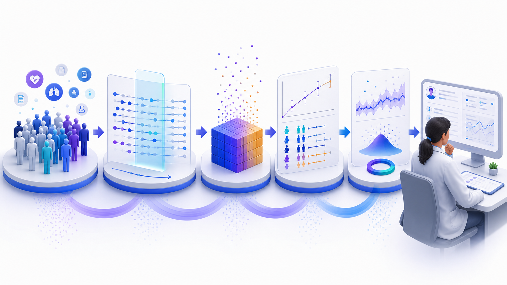 predictive analytics in healthcare workflow connecting healthcare data, analytical review, and clinician oversight