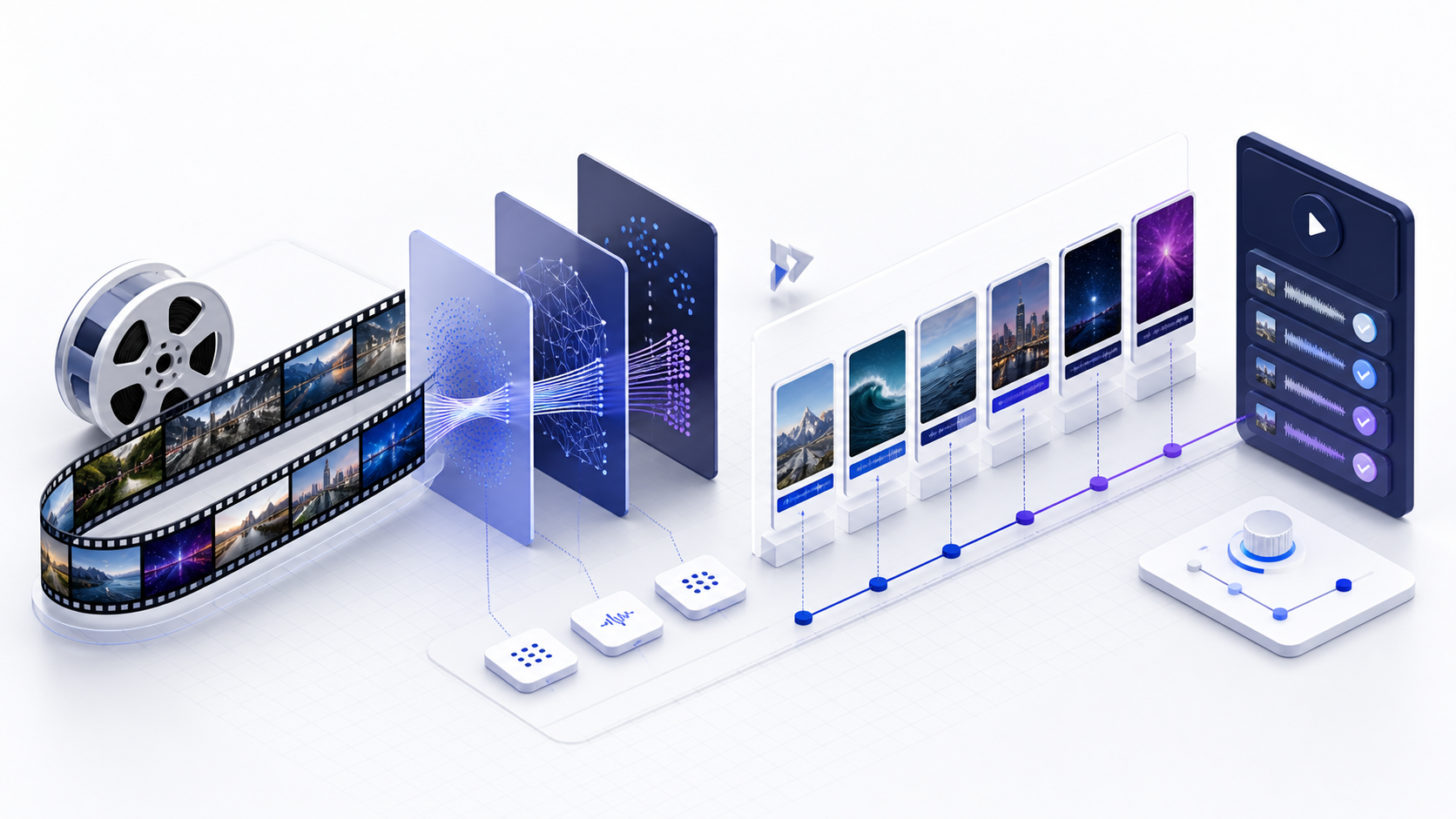 Visual workflow showing youtube timestamp generator from source video to a reviewable result