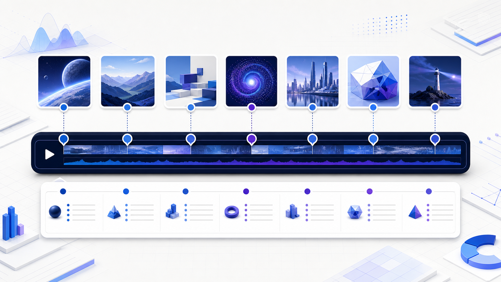 Visual workflow showing youtube timestamps from source video to a reviewable result