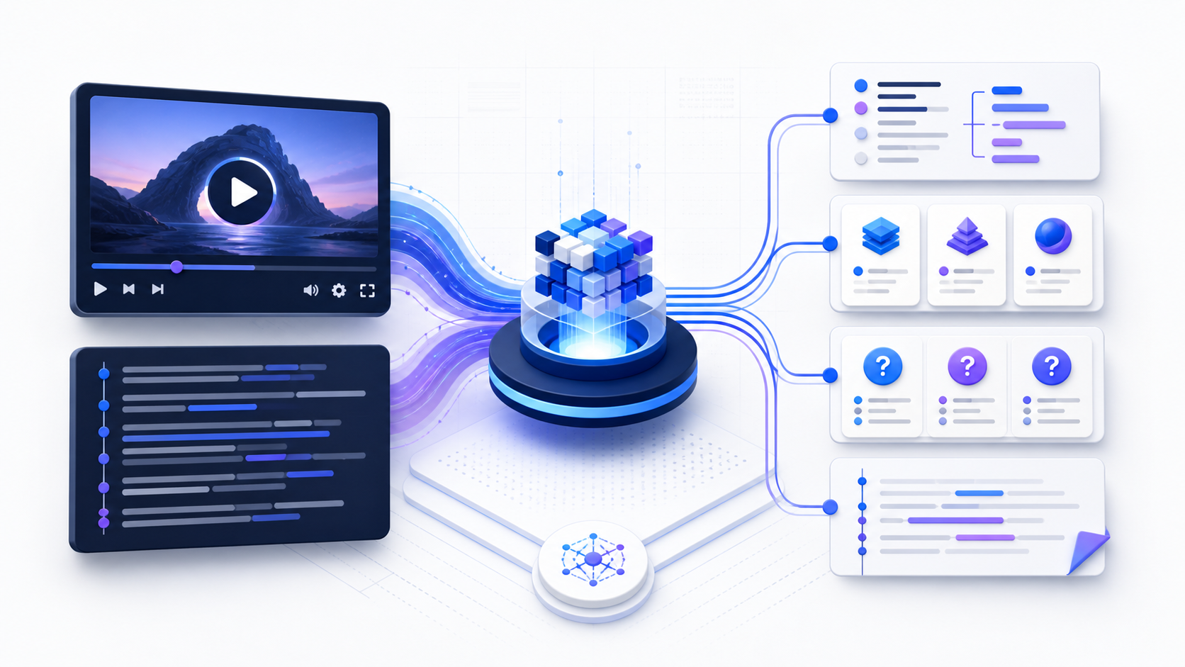 Visual workflow showing youtube to notes from source video to a reviewable result